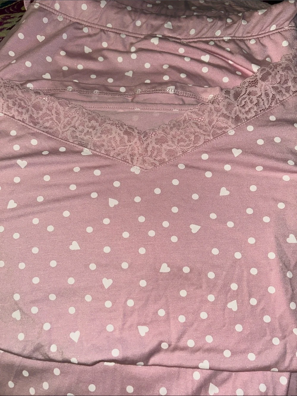 NWT Plus Size Heart & polka dot pink sleep set with lace decor